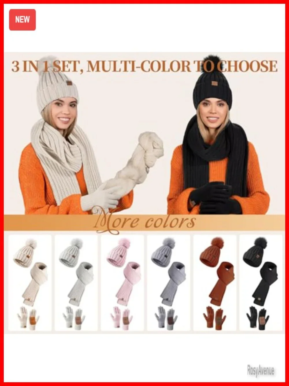 Winter Beanie Hat Scarf Gloves Set Touchscreen Thermal Fleece Lined 3 in 1
